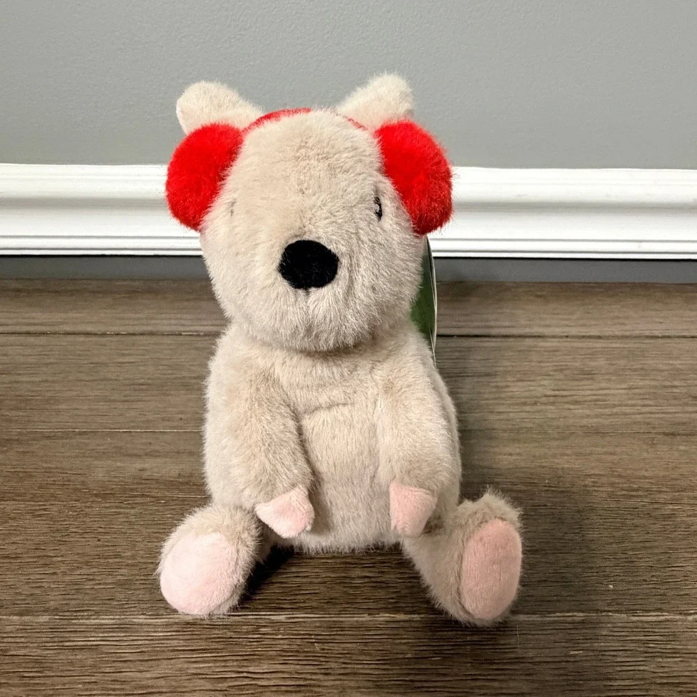Giggle Scape Mouse Plush with Red Earmuffs Tan Stuffed Animal Toy NWT